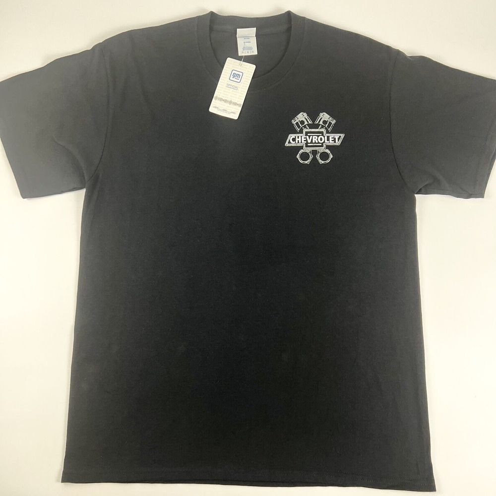 New Chevrolet T-Shirt Bowtie‎ Engine Piston Cotton Men’s L Black Short Sleeve - Picture 2 of 9